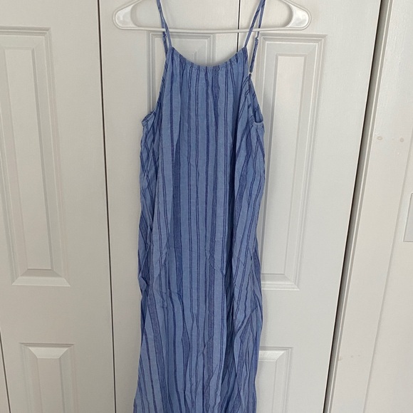 a new day Dresses & Skirts - Blue Linen Striped Spaghetti Strap Maxi Dress